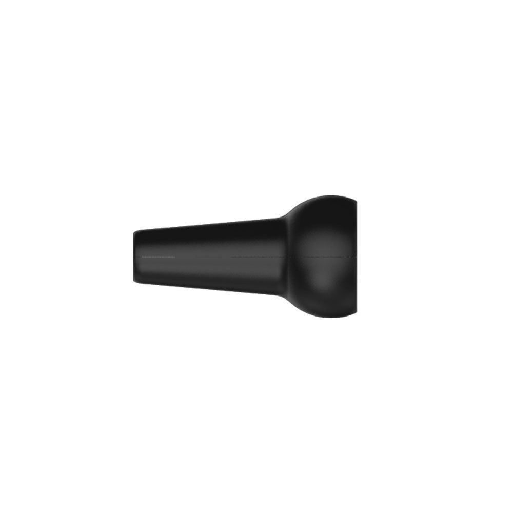 Black plastic component on a white background