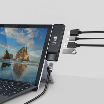 UPTab Surface Pro 7 Mini Docking Station with HDMI 4K UltraHD, 2 x USB 3.0 Ports, Gigabit Ethernet, USB-C Data or PD with cables